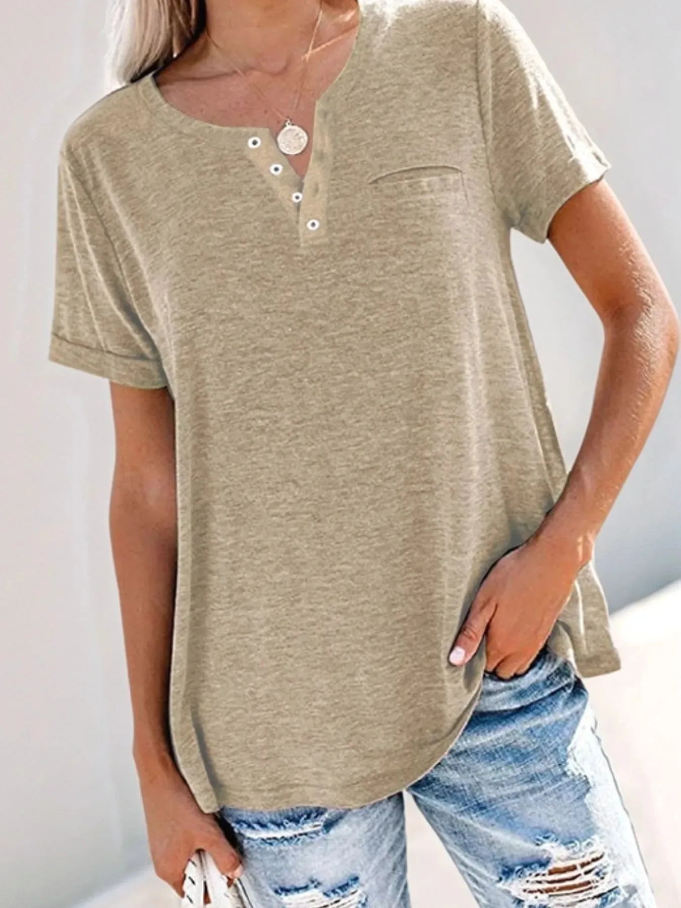 Full Size Notched Short Sleeve T-Shirt Plus Size sold by Charming Charlie product image thumbnail 4