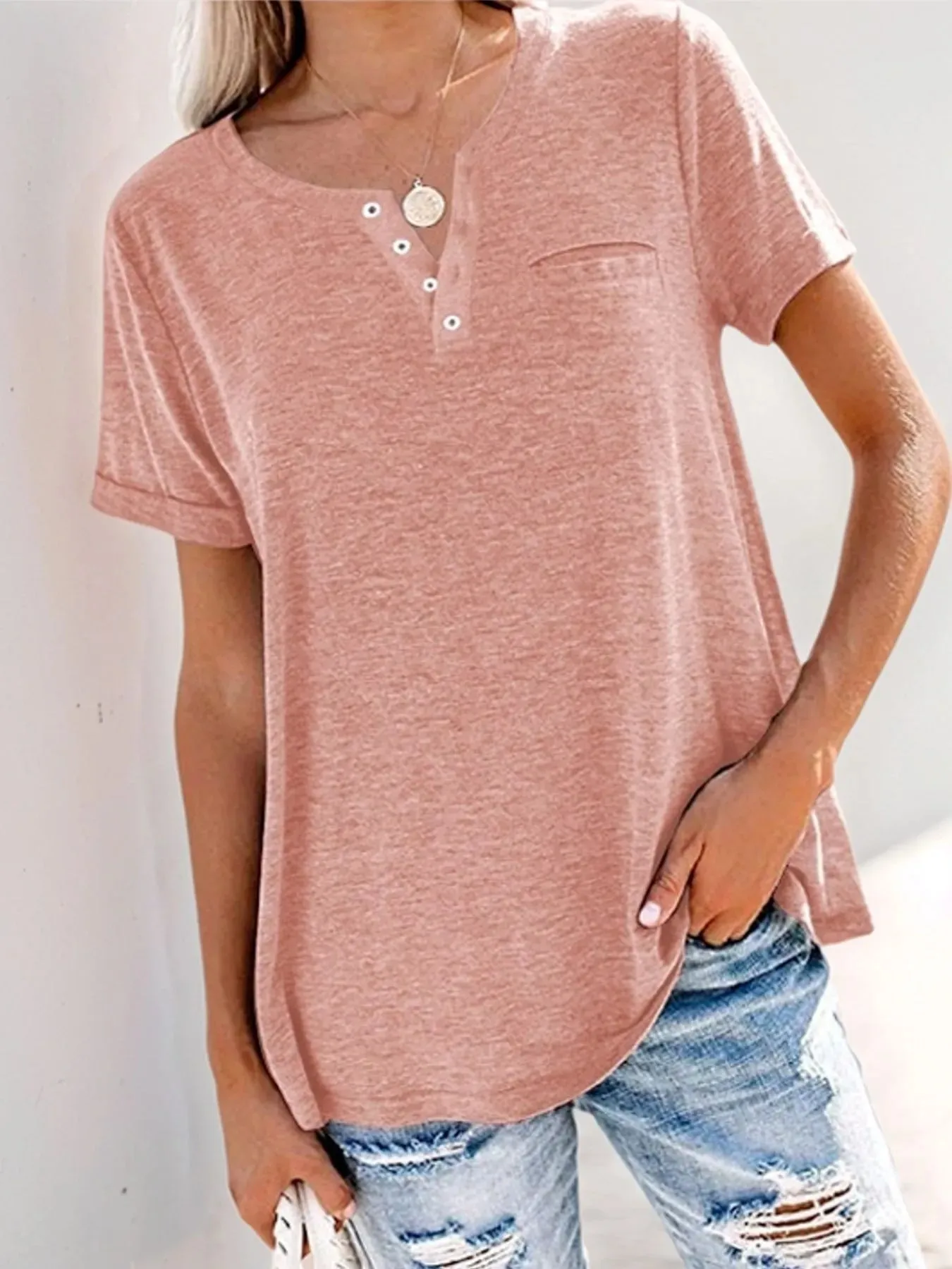 Full Size Notched Short Sleeve T-Shirt Plus Size sold by Charming Charlie