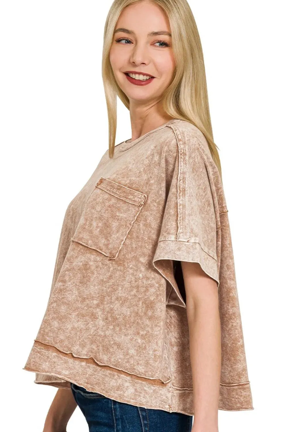 Zenana Halo Snow Washed Oversized Crop Box Tee sold by Charming Charlie product image thumbnail 2