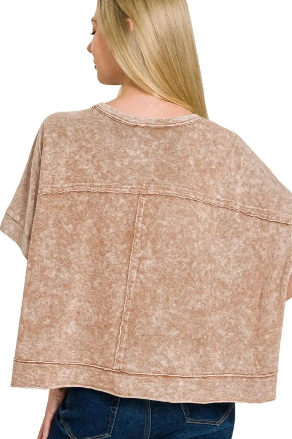 Zenana Halo Snow Washed Oversized Crop Box Tee sold by Charming Charlie product image thumbnail 3