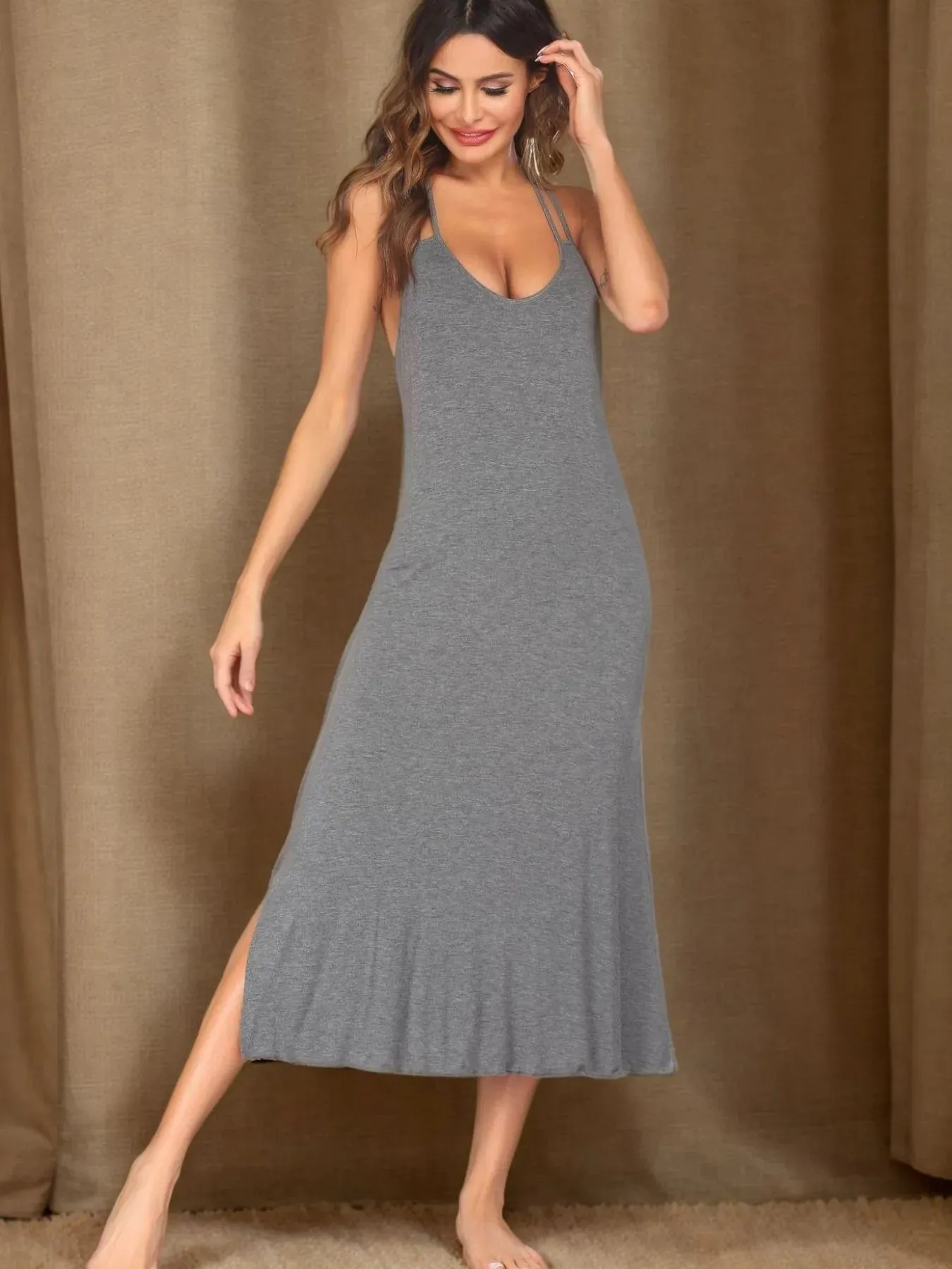 Side Slit Scoop Neck Lounge Dress sold by Charming Charlie product image thumbnail 4