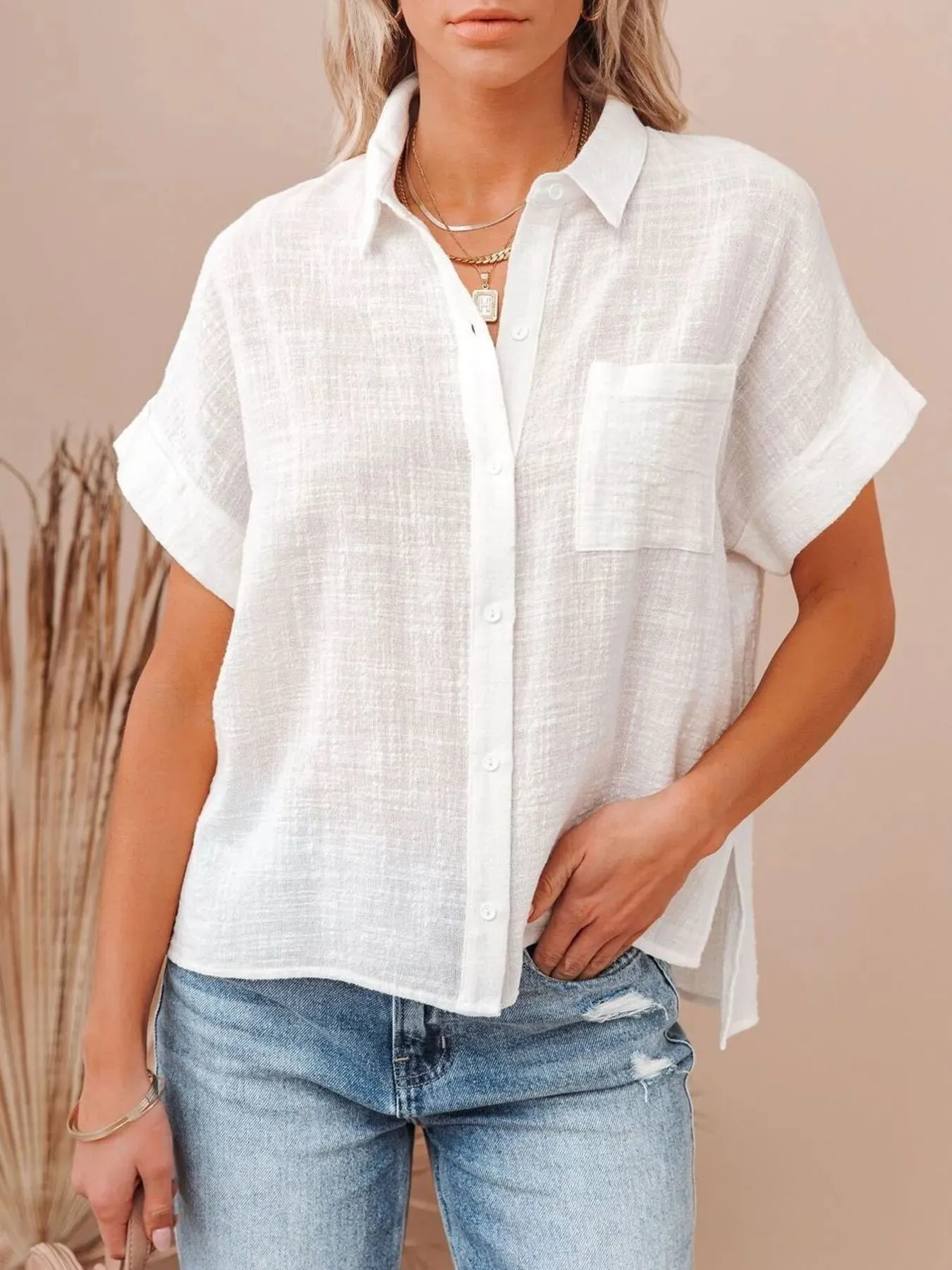 Full Size Button Up Short Sleeve Shirt Plus Size sold by Charming Charlie