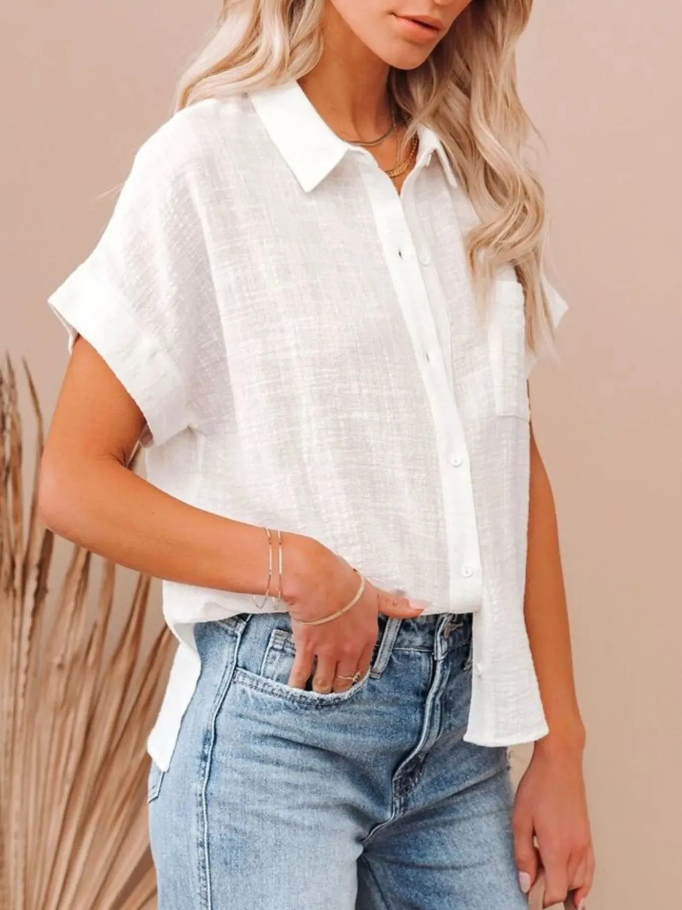 Full Size Button Up Short Sleeve Shirt Plus Size sold by Charming Charlie product image thumbnail 4