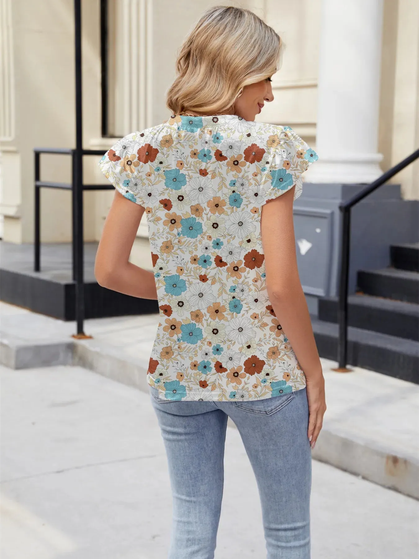Floral Print V-Neck Cap Sleeve Casual Summer Blouse sold by Charming Charlie product image thumbnail 4