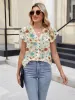 Floral Print V-Neck Cap Sleeve Casual Summer Blouse sold by Charming Charlie