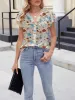 Floral Print V-Neck Cap Sleeve Casual Summer Blouse sold by Charming Charlie