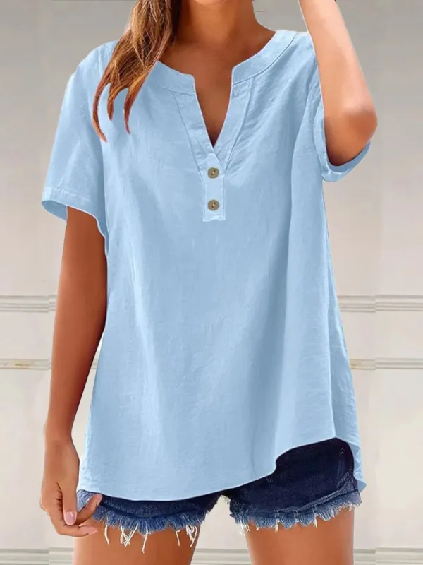 Full Size Notched Short Sleeve Blouse Plus Size sold by Charming Charlie