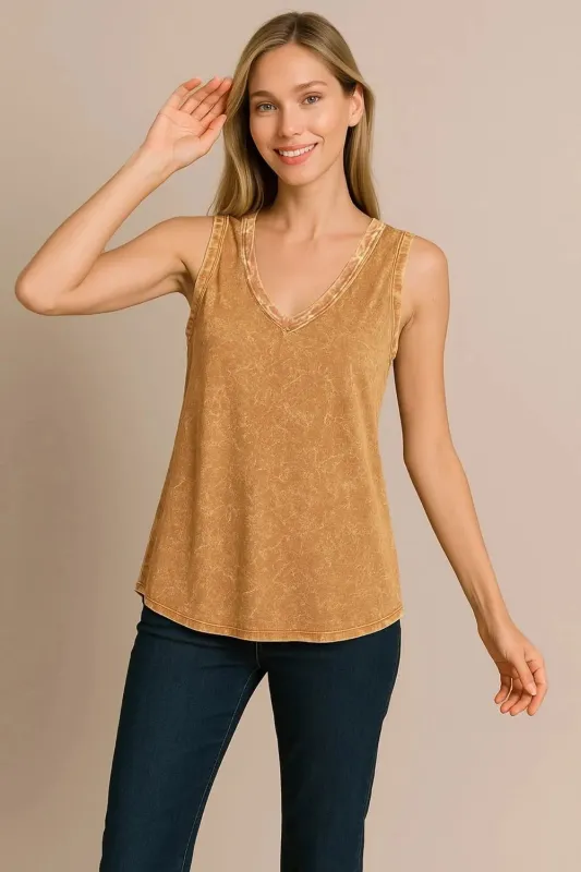 Zenana Crinkle Washed V-neck Sleeveless Top sold by Charming Charlie