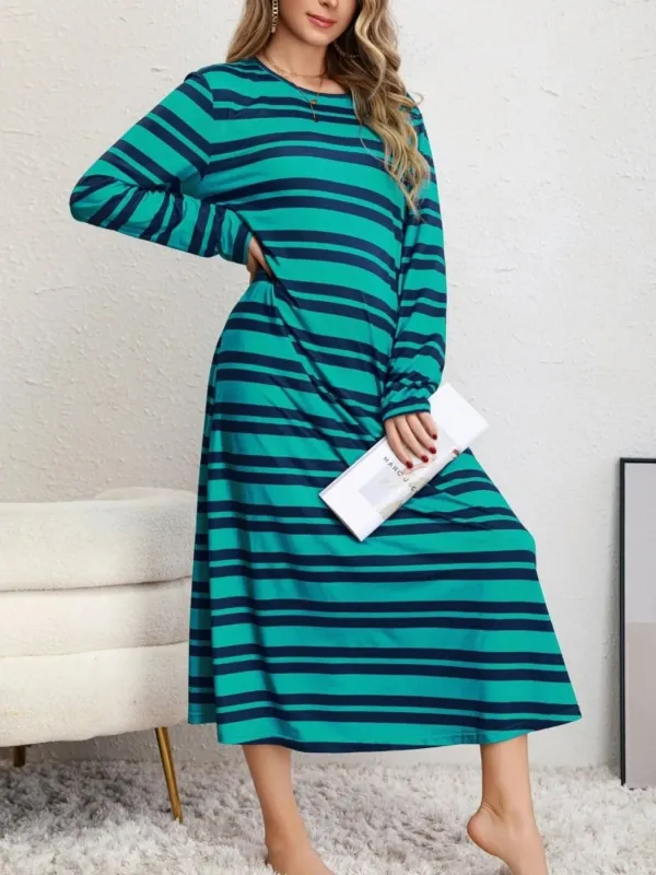 Plus Size Striped Round Neck Long Sleeve Tee Dress sold by Charming Charlie