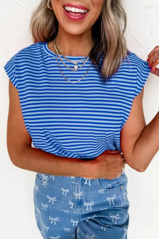 Striped Round Neck Cap Sleeve T-Shirt sold by Charming Charlie