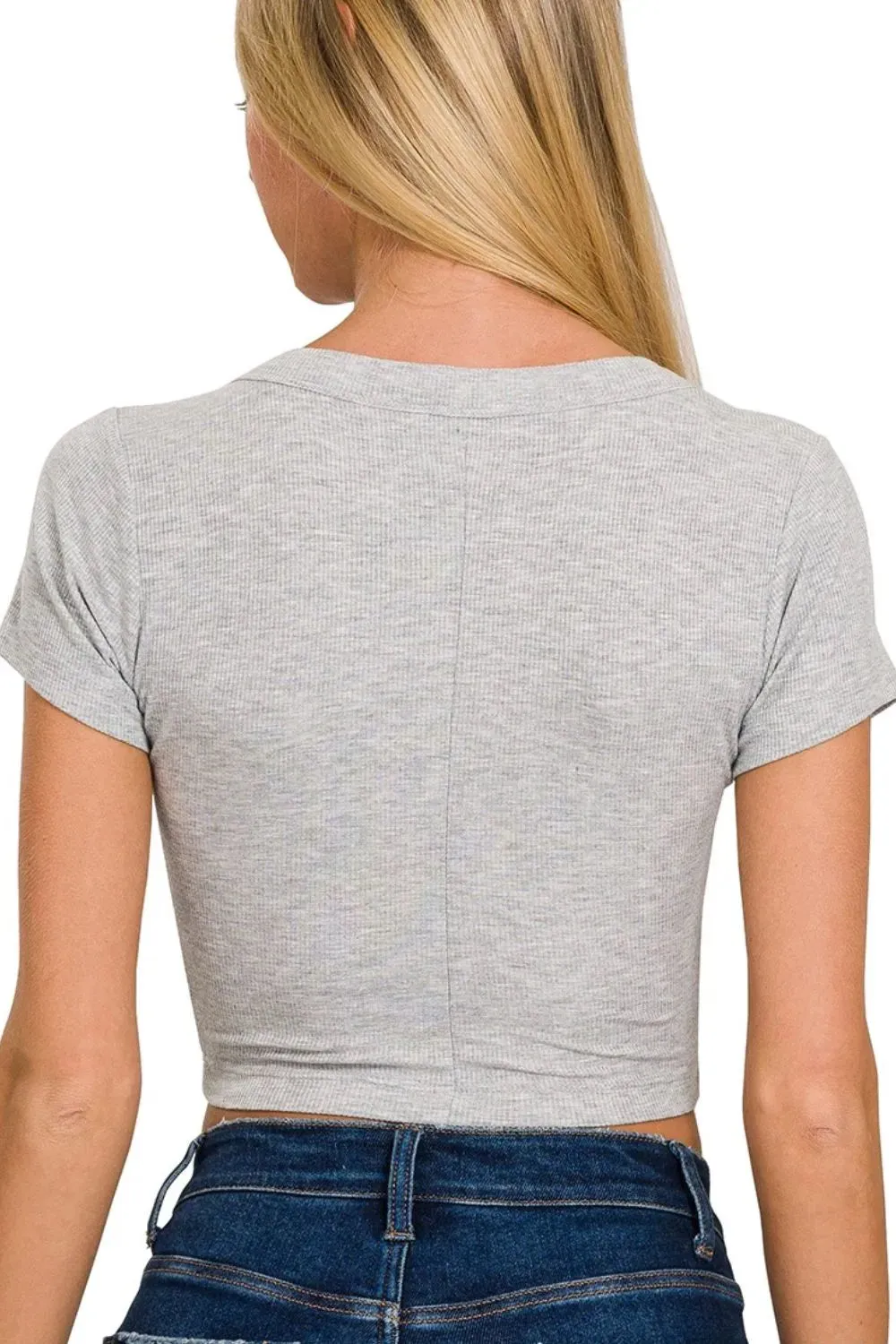 Zenana Ribbed Scoop Neck Crop Short Sleeve Top sold by Charming Charlie product image thumbnail 2
