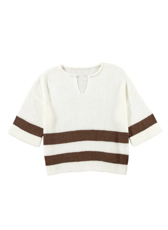 Striped Notched V Neck Cropped Sweater T Shirt sold by Charming Charlie product image thumbnail 4