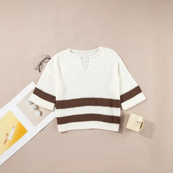 Striped Notched V Neck Cropped Sweater T Shirt sold by Charming Charlie product image thumbnail 5