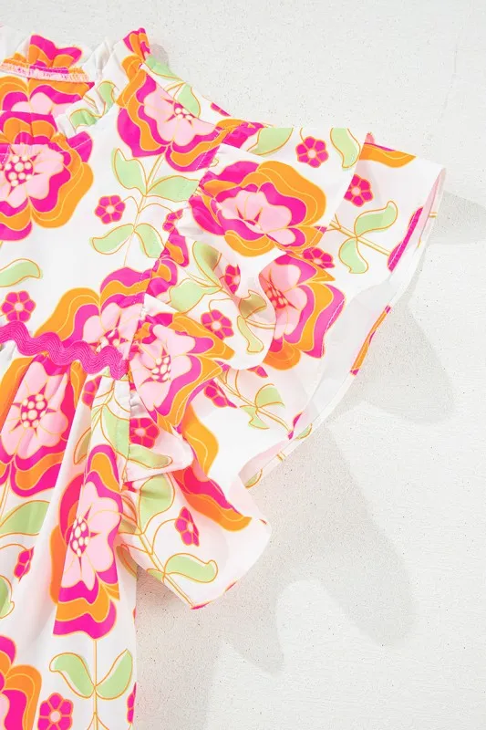 Floral Sleeve Ric-rac Trim Split Neck Loose Blouse sold by Charming Charlie product image thumbnail 4