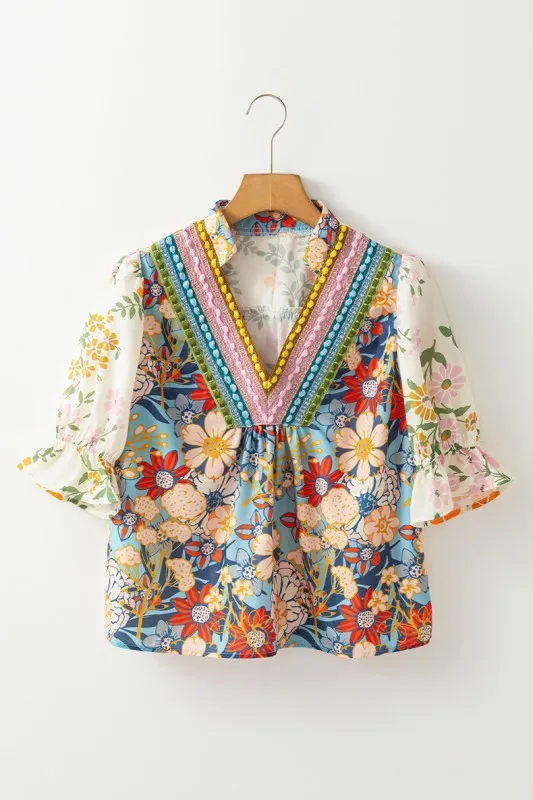 Crochet V Neck Half Sleeve Boho Floral Blouse sold by Charming Charlie product image thumbnail 5