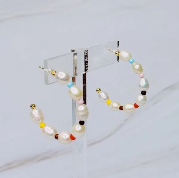Freshwater Pearl Color Accent Hoop Earrings sold by Charming Charlie