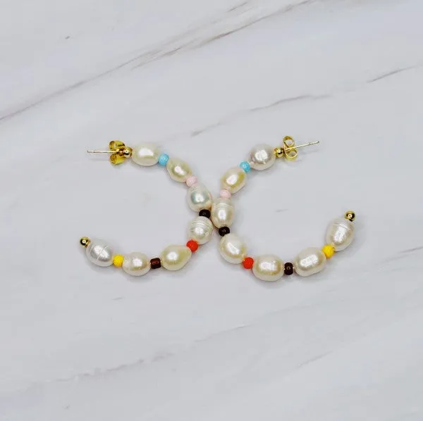 Freshwater Pearl Color Accent Hoop Earrings sold by Charming Charlie product image thumbnail 2