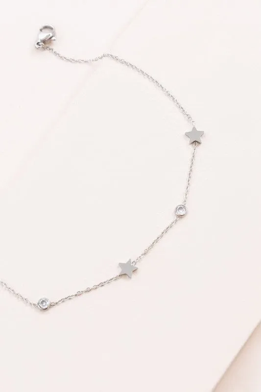Starry Eyed Rhinestone Anklet | Silver sold by Charming Charlie