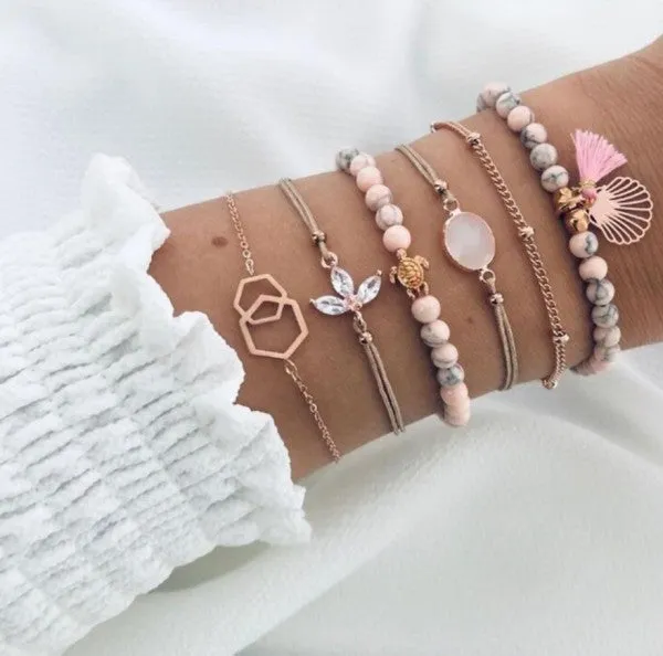 Pink Gold Shell Beaded Bracelet Set sold by Charming Charlie