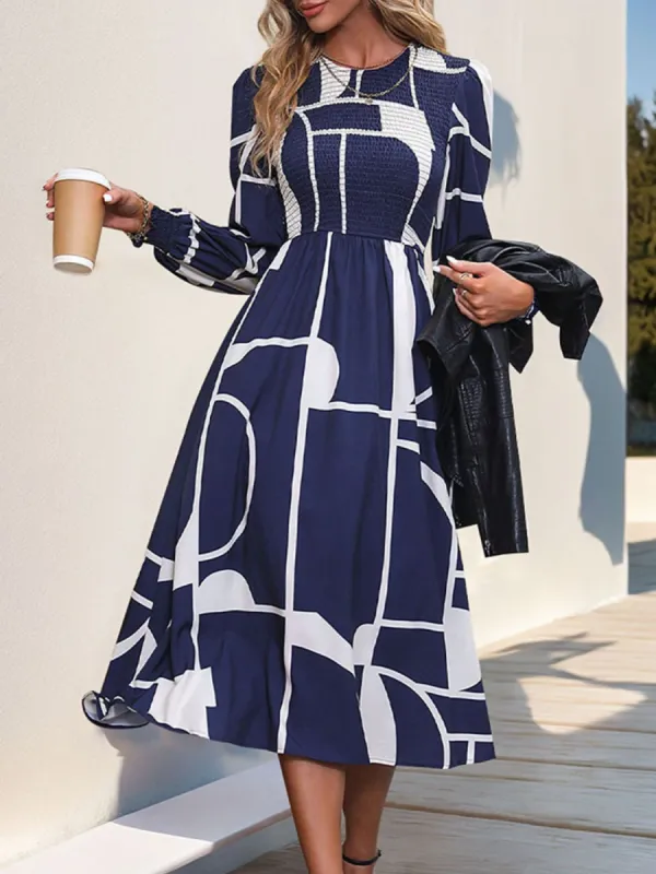 Smocked Color Block Long Sleeve Midi Dress sold by Charming Charlie