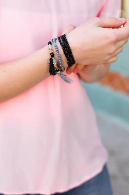 Gray & Black Beaded Tassel Bracelet Set sold by Charming Charlie