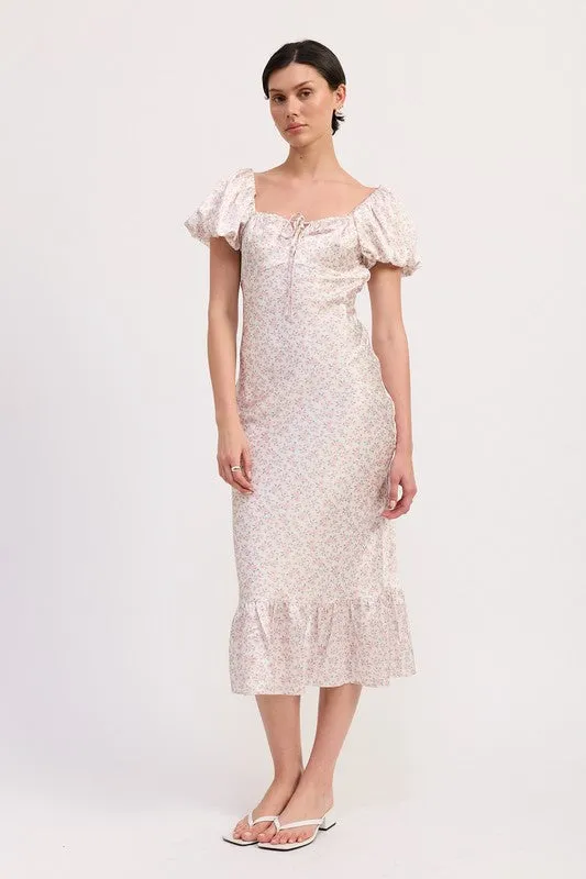 FLORAL PUFF SLEEVE MIDI DRESS sold by Charming Charlie