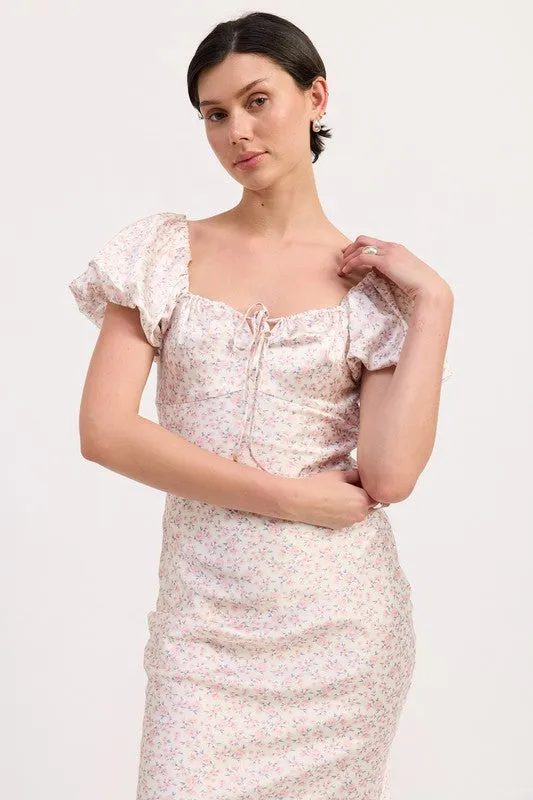 FLORAL PUFF SLEEVE MIDI DRESS sold by Charming Charlie product image thumbnail 3