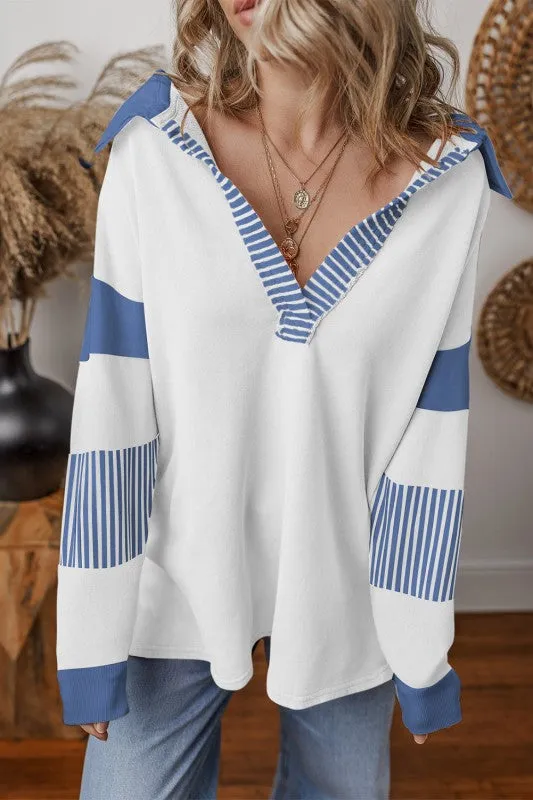 Black Striped Patchwork Collar Sweatshirt sold by Charming Charlie