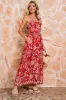 Red Floral Print Spaghetti Strap Empire Waist Maxi sold by Charming Charlie