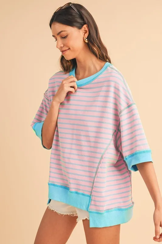 Pink Stripe mint half sleeve sweatshirt sold by Charming Charlie