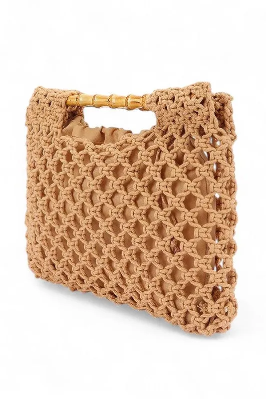 Crochet Bamboo Handle Summer Clutch sold by Charming Charlie