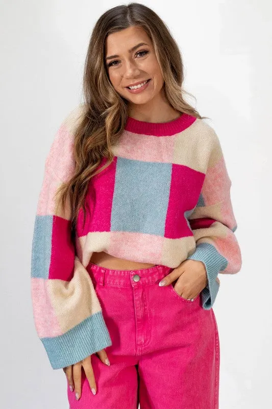 rose pink color block cropped sweater sold by Charming Charlie product image thumbnail 4