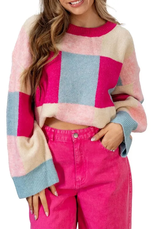 rose pink color block cropped sweater sold by Charming Charlie product image thumbnail 5