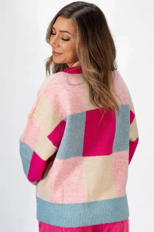 rose pink color block cropped sweater sold by Charming Charlie product image thumbnail 2