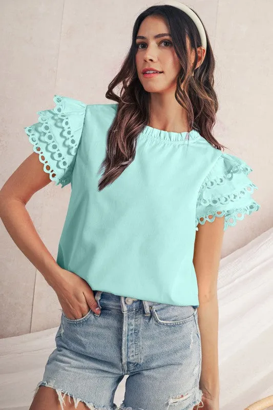 cotton mint ruffle layered blouse sold by Charming Charlie product image thumbnail 3