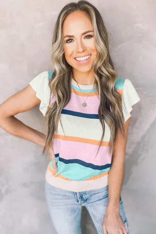 Pink mint multi stripe knit blouse sold by Charming Charlie product image thumbnail 3