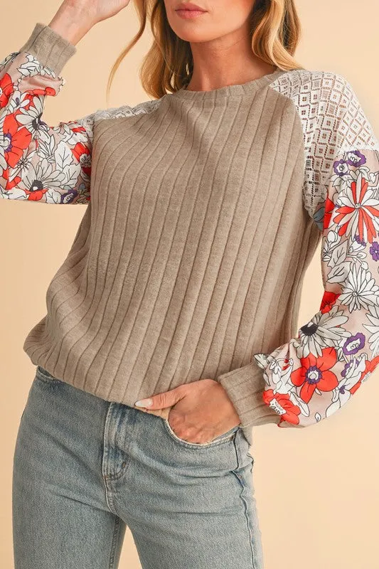 ribbed lace patch floral sweatshirt sold by Charming Charlie