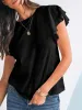 Cotton White Black Ruffle Sleeve Plain Blouse sold by Charming Charlie