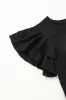 Cotton White Black Ruffle Sleeve Plain Blouse sold by Charming Charlie