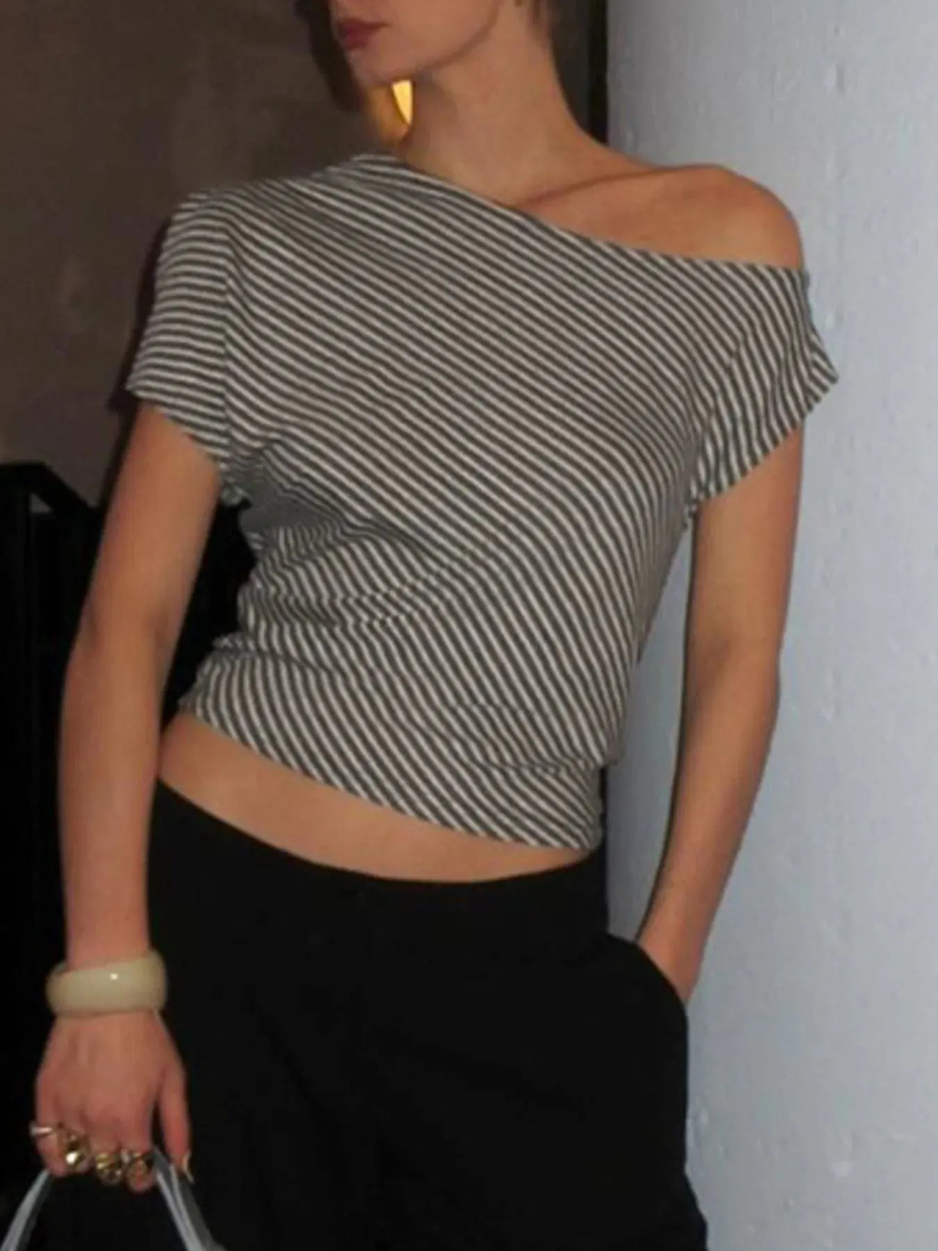 Striped Single Shoulder T-Shirt sold by Charming Charlie product image thumbnail 3