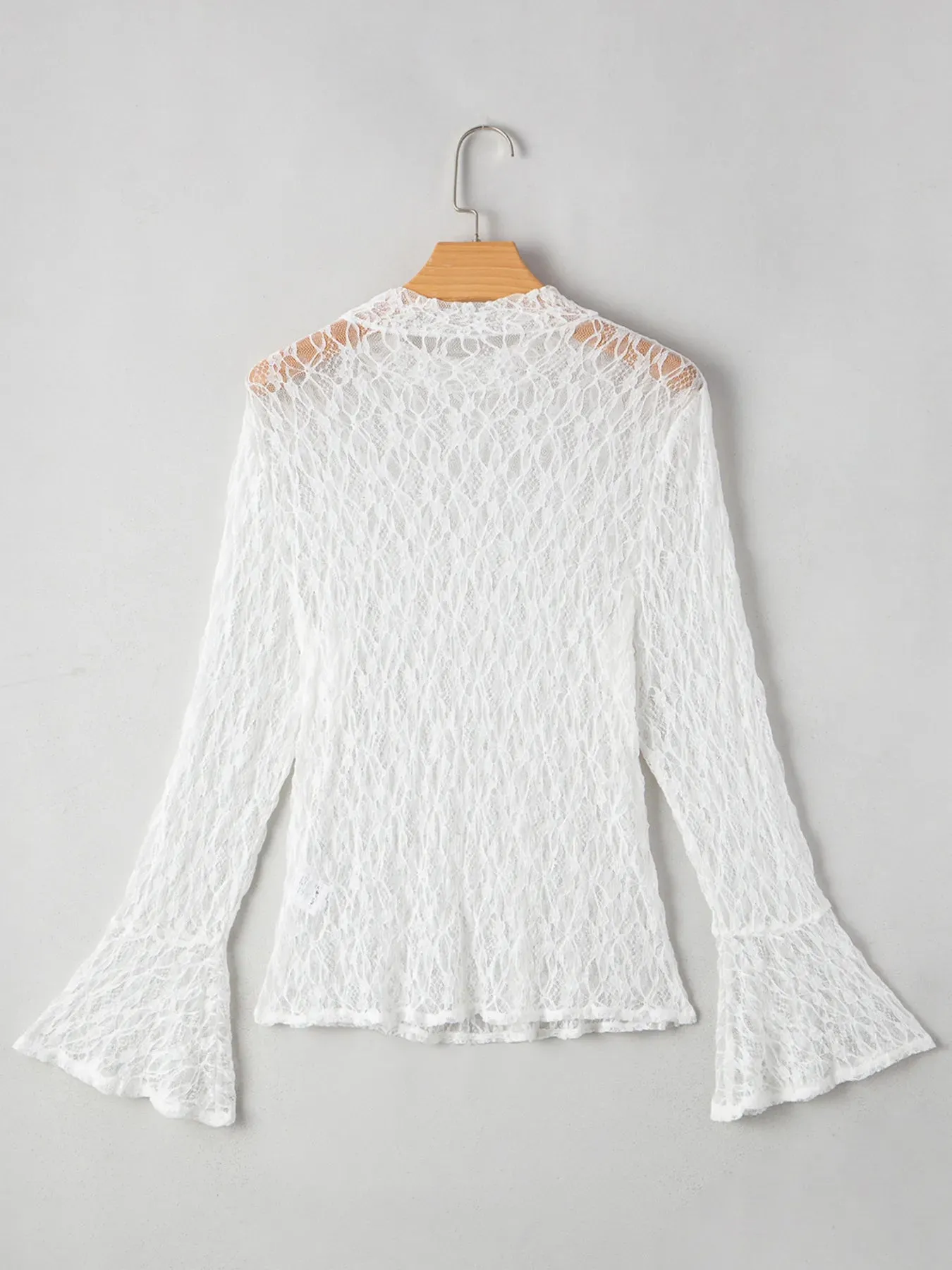 Sheer Lace Bell Sleeve Mock Neck Blouse sold by Charming Charlie product image thumbnail 5