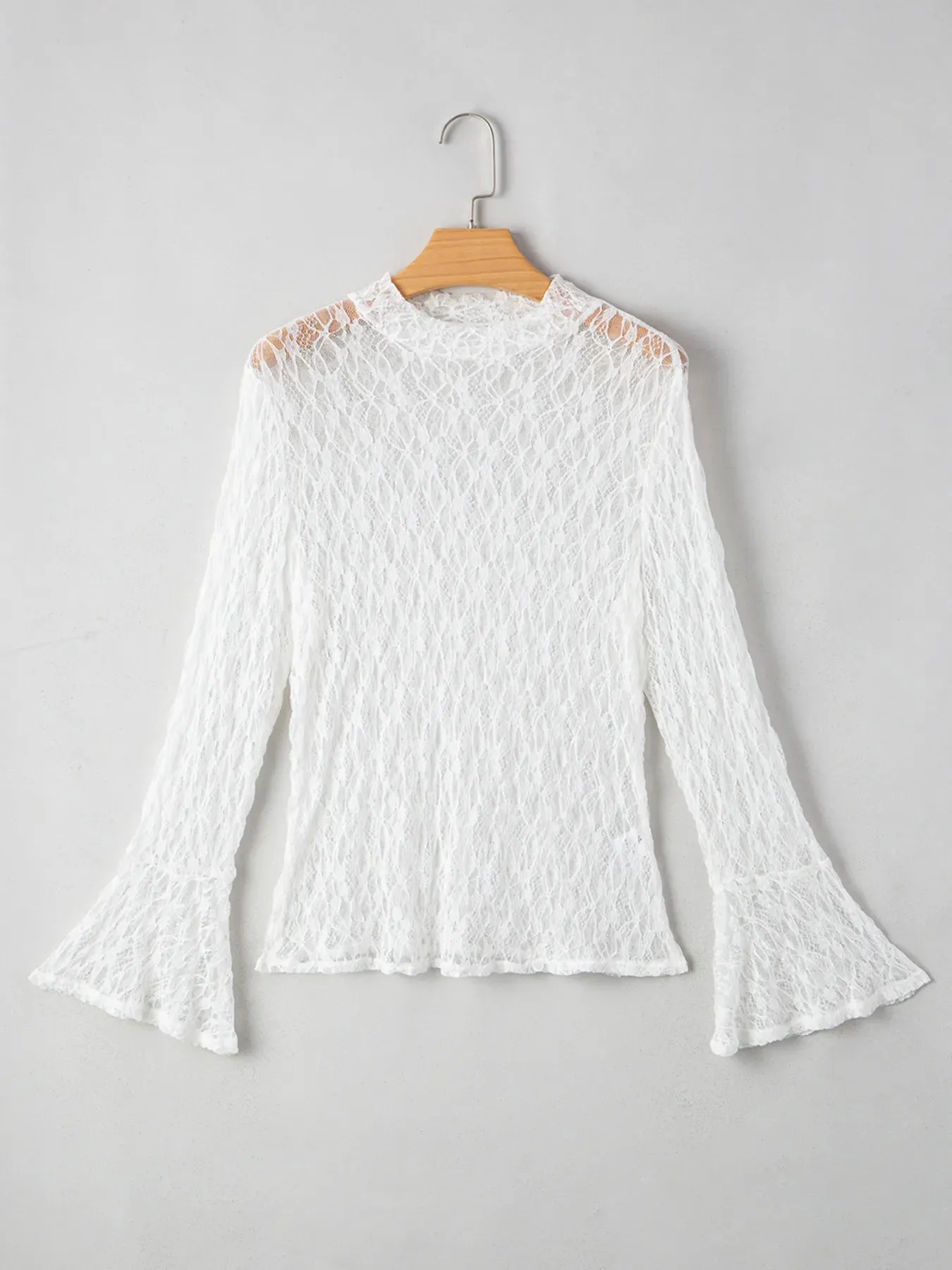 Sheer Lace Bell Sleeve Mock Neck Blouse sold by Charming Charlie product image thumbnail 4