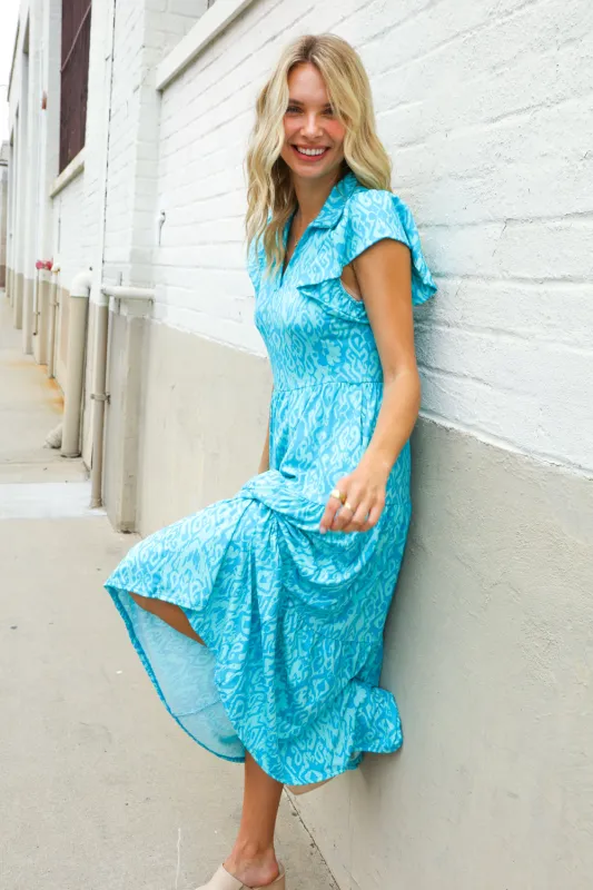 Find Love Blue Boho Print Flutter Sleeve Fit & Flare Dress sold by Charming Charlie