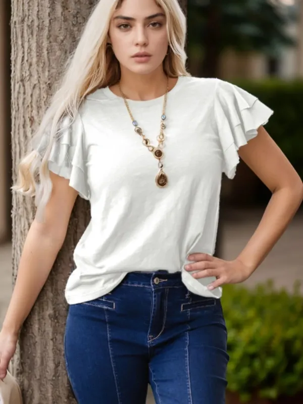 Ruffle Sleeve Round Neck Top sold by Charming Charlie