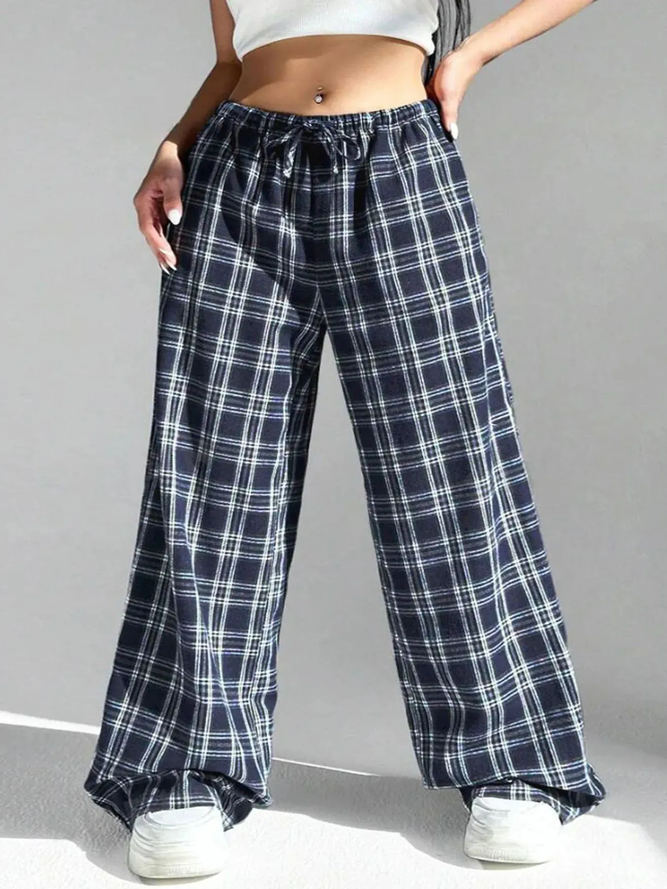 Plaid Wide Leg Drawstring Pants sold by Charming Charlie product image thumbnail 2