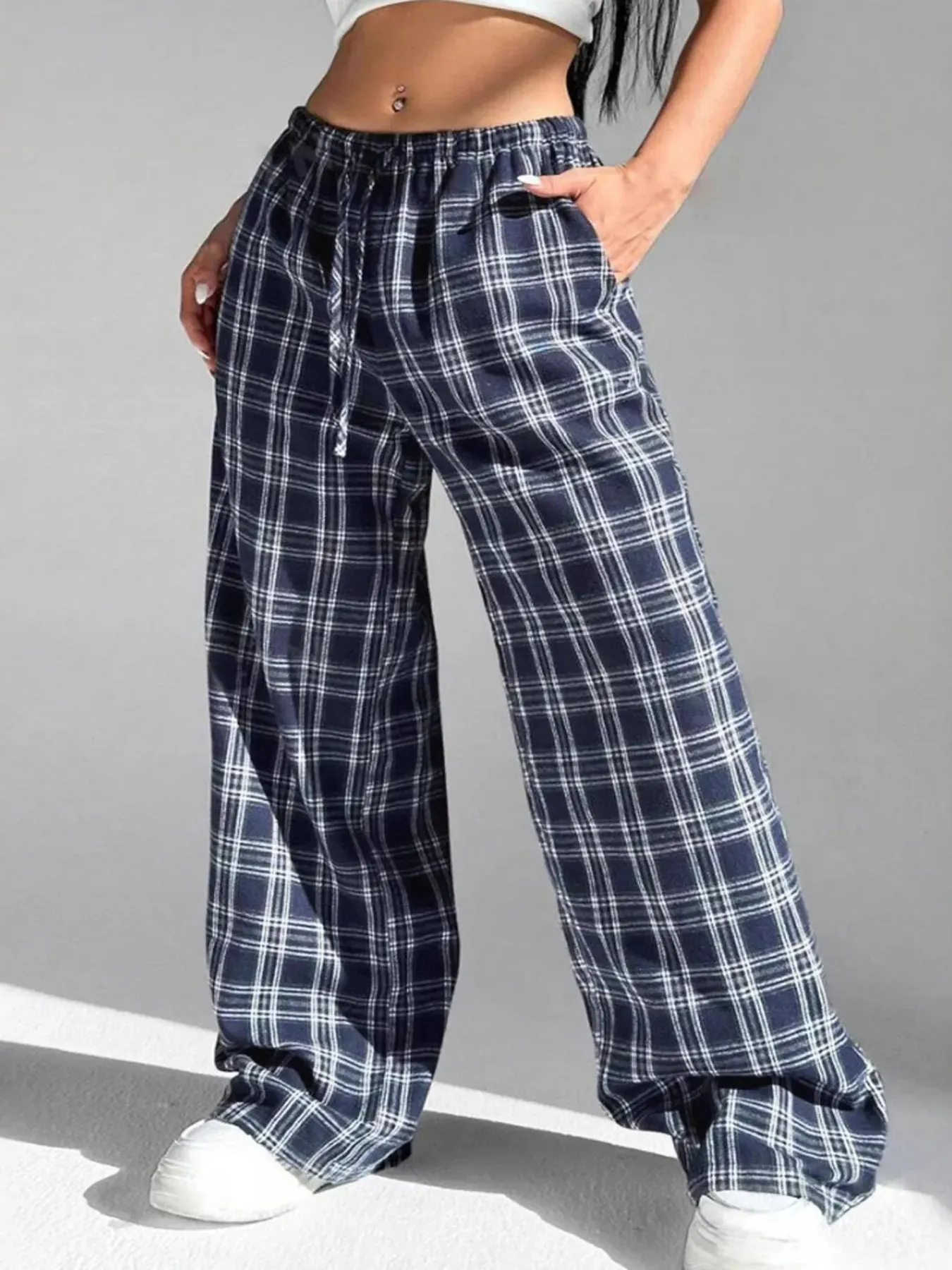 Plaid Wide Leg Drawstring Pants sold by Charming Charlie product image thumbnail 3