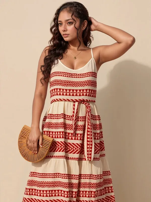 Full Size Printed V-Neck Maxi Cami Dress Plus Size sold by Charming Charlie