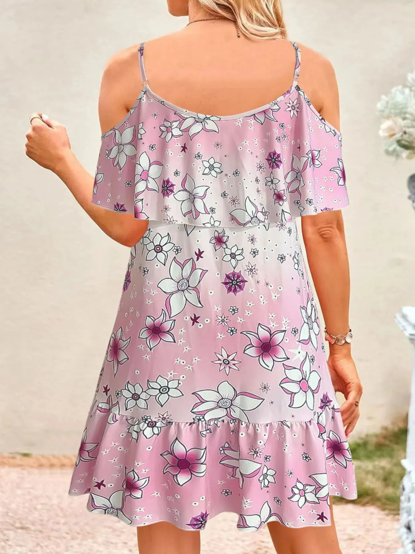 Floral Cold Shoulder Ruffle Mini Dress sold by Charming Charlie product image thumbnail 2