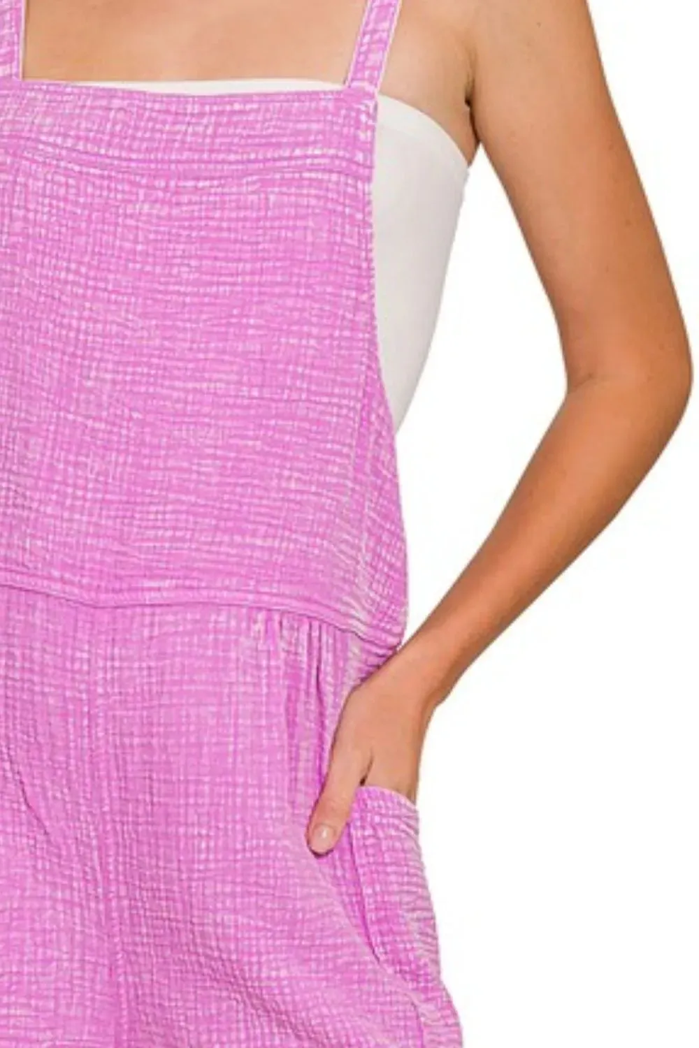 Zenana Washed Double Gauze Tie Back Rompers sold by Charming Charlie product image thumbnail 3