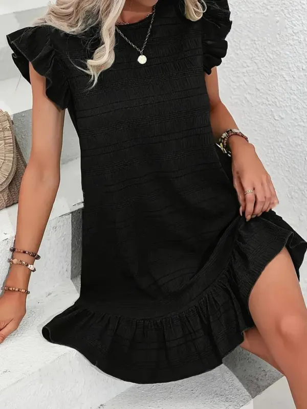Plus Size Ruffle Hen Cap Sleeve Mini Dress sold by Charming Charlie